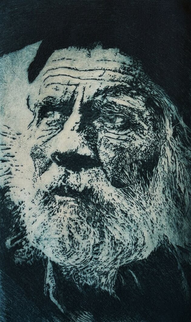 Anciano III, Grabado en aluminio, aguafuerte