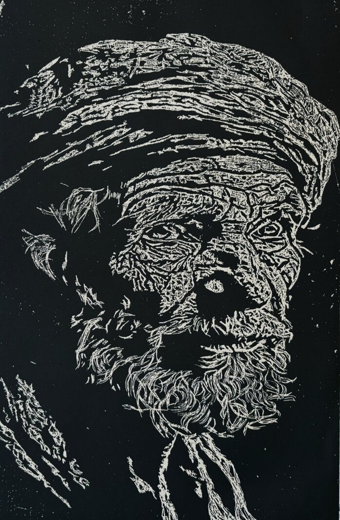 Anciano V, Grabado en aluminio, aguafuerte