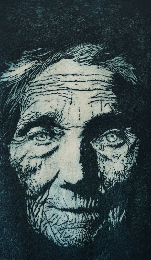 Anciano VI, Grabado en aluminio, aguafuerte