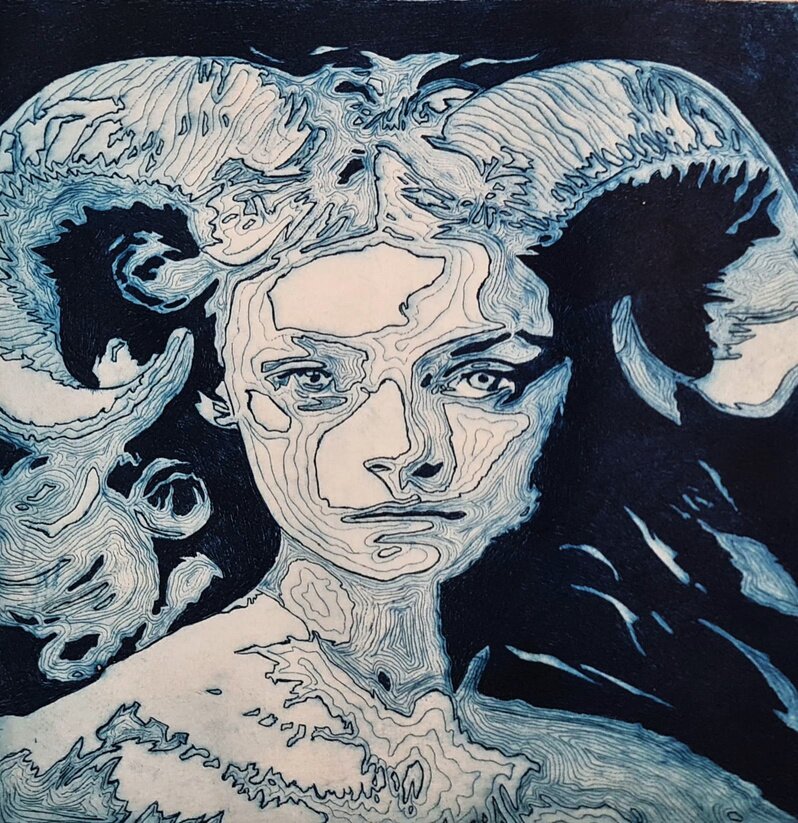 Bestia Mitológica, Grabado en aluminio, aguafuerte, 30 × 30 cm